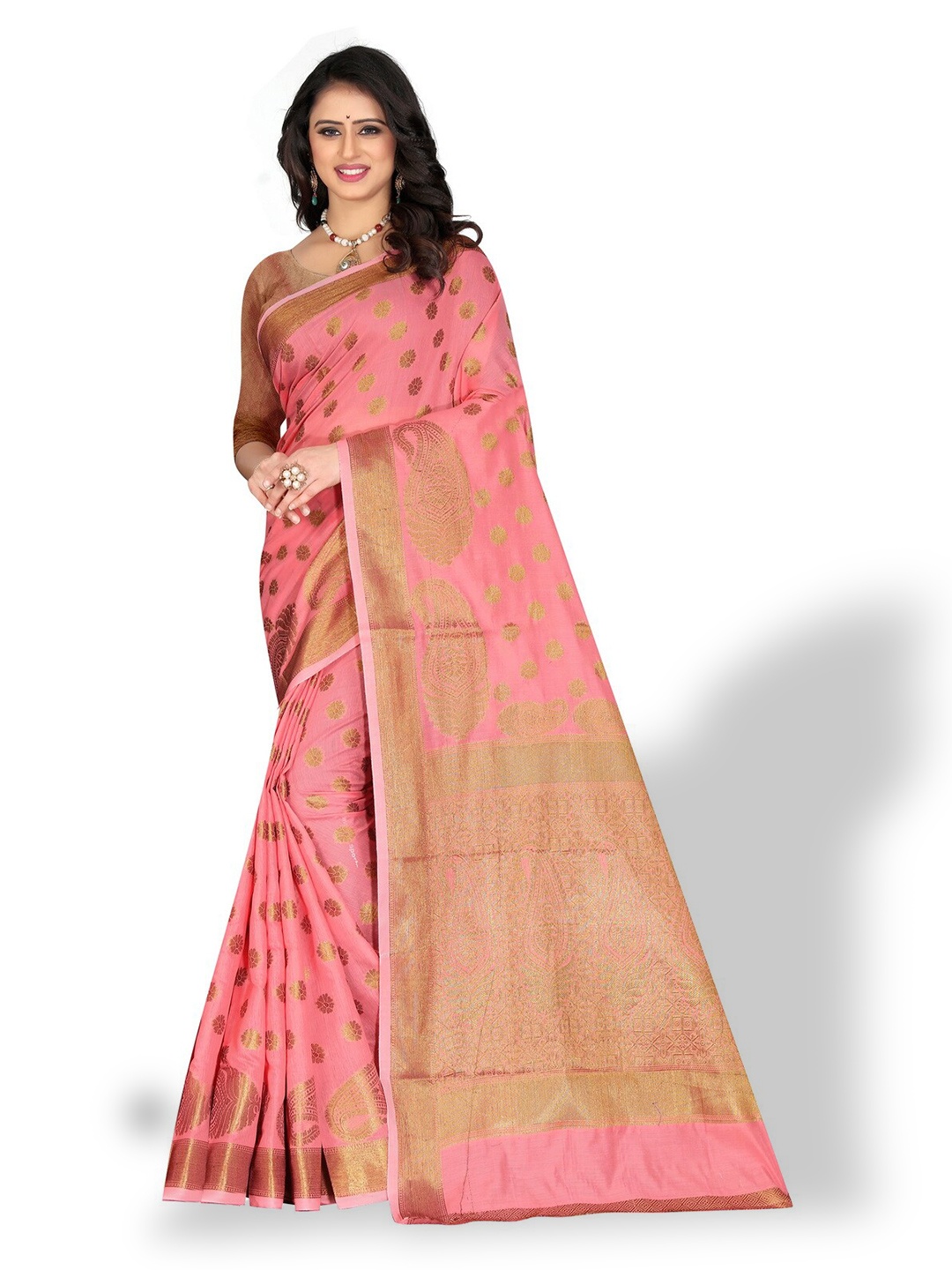 

ZEEPKART Woven Design Zari Kanjeevaram Saree, Pink