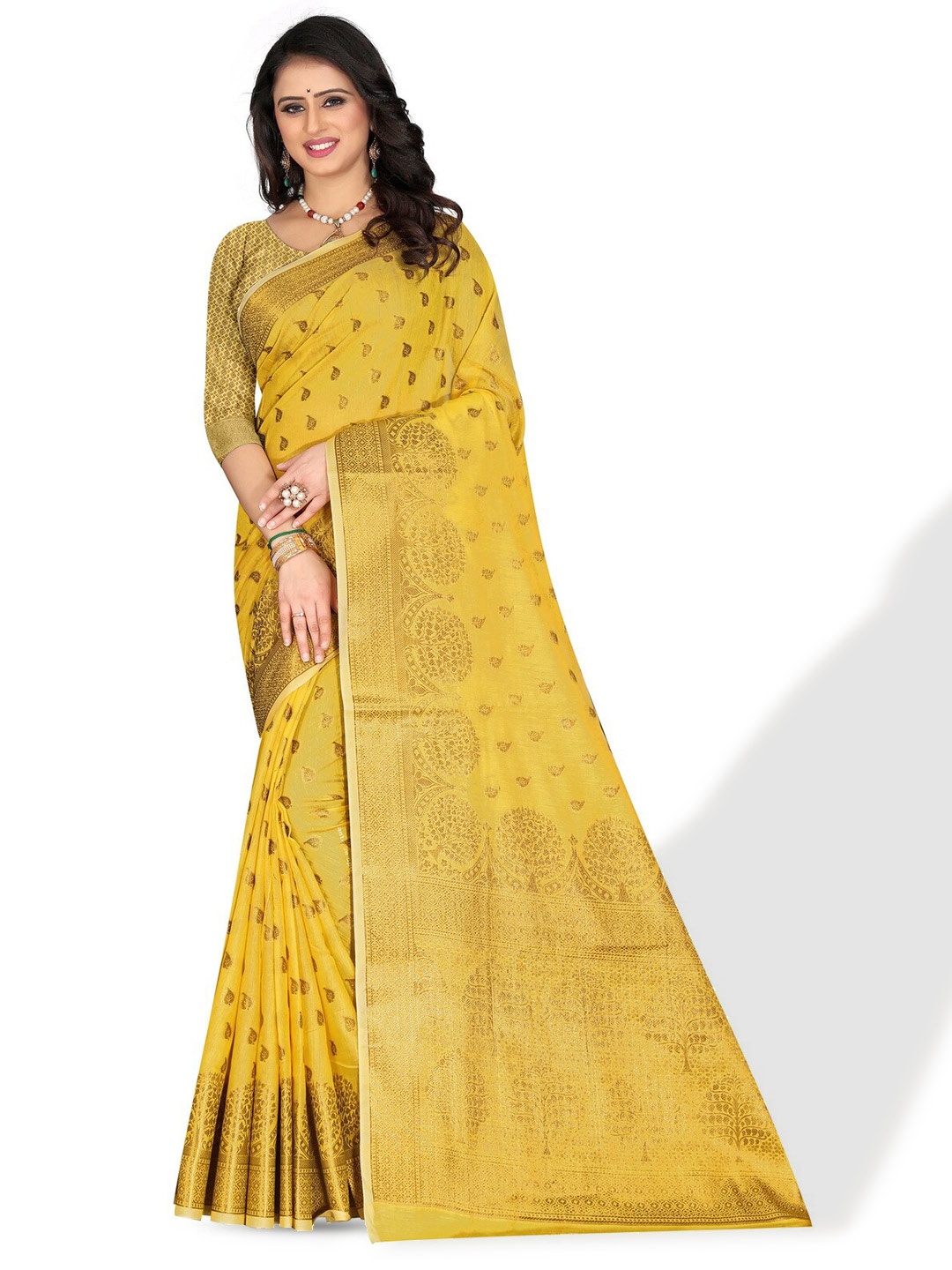 

ZEEPKART Woven Design Zari Kanjeevaram Saree, Yellow