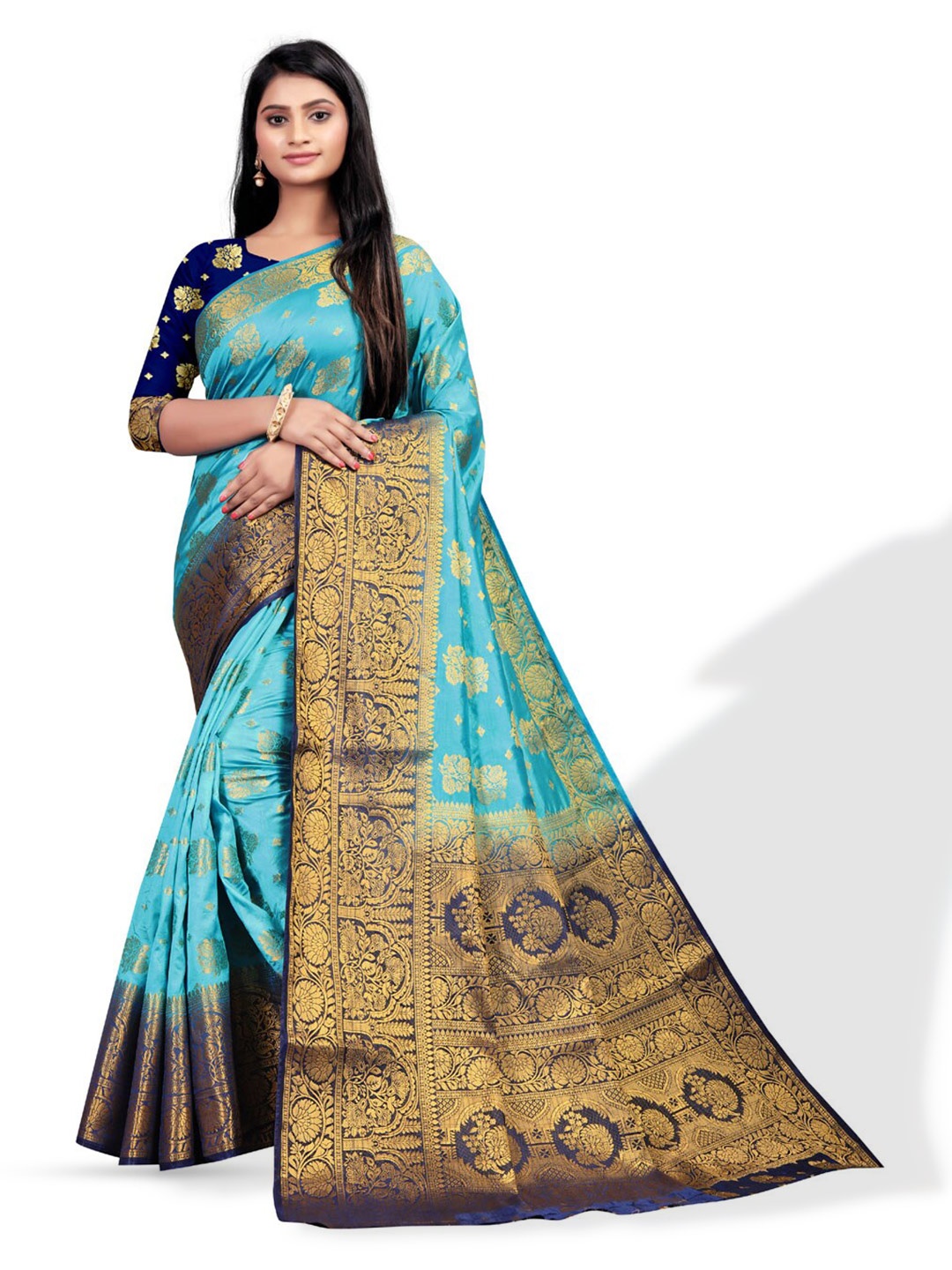 

ZEEPKART Ethnic Motif Kanjeevaram Zari Saree, Blue