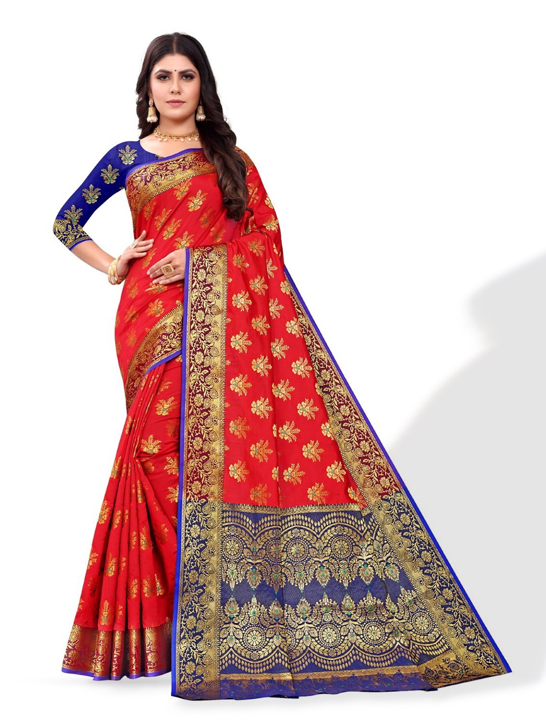 

ZEEPKART Woven Design Zari Kanjeevaram Saree, Red