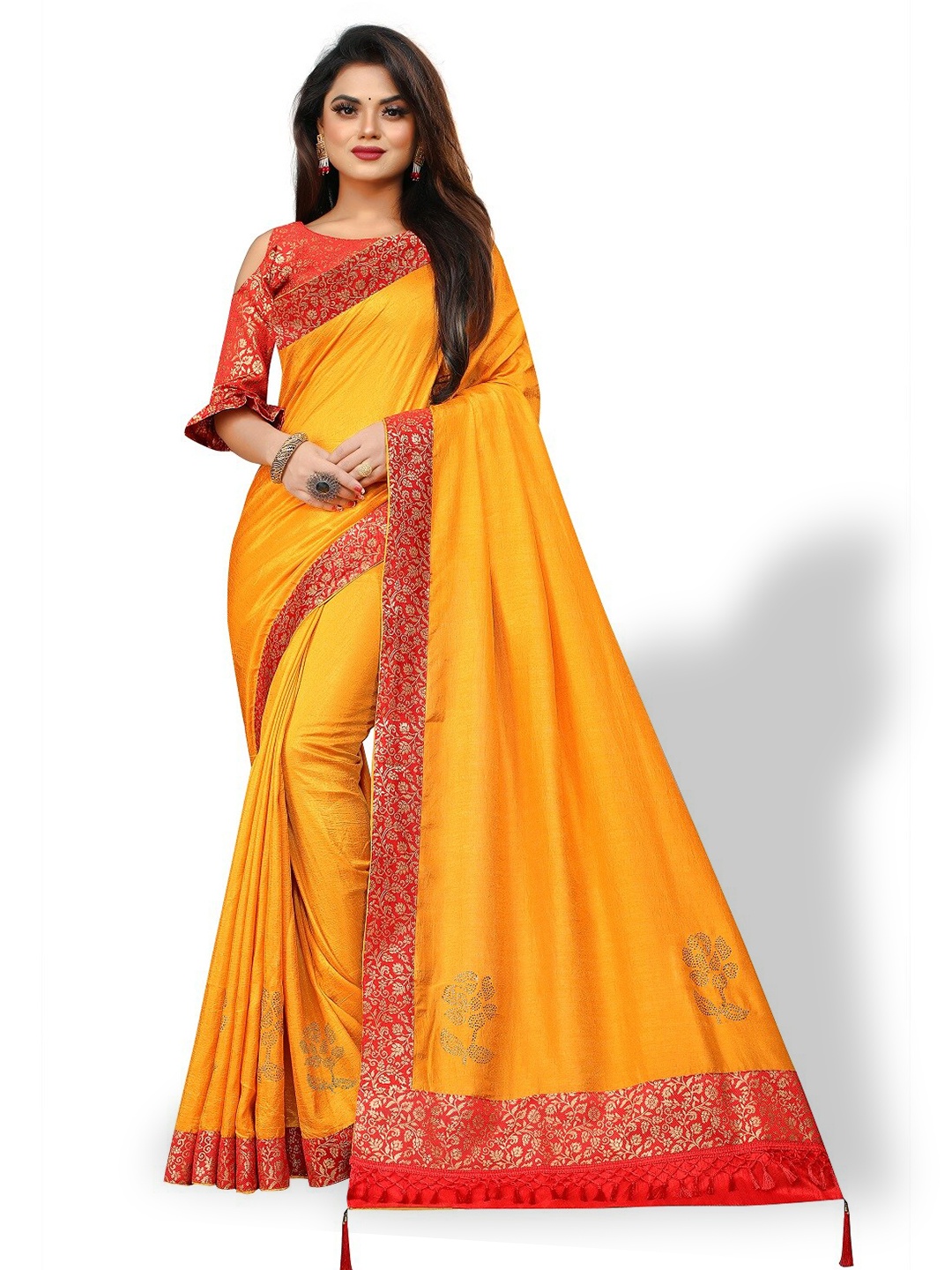 

ZEEPKART Woven Design Border Zari Kanjeevaram Saree, Yellow