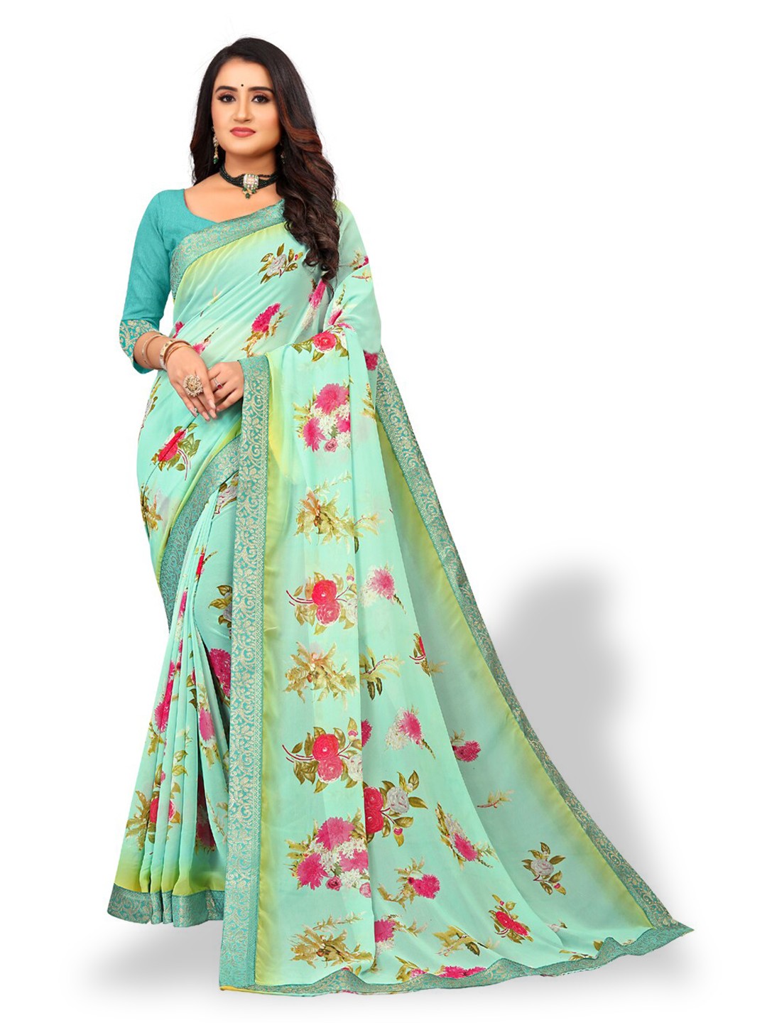 

ZEEPKART Floral Printed Zari Kanjeevaram Saree, Blue