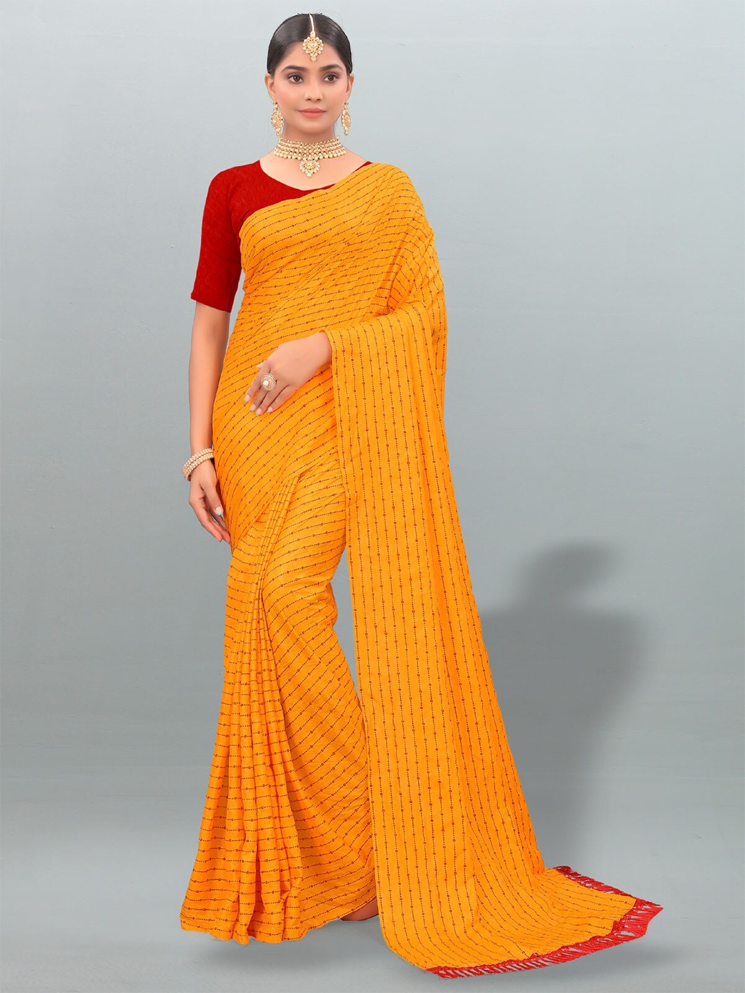 

ZEEPKART Striped Traditional Saree, Yellow