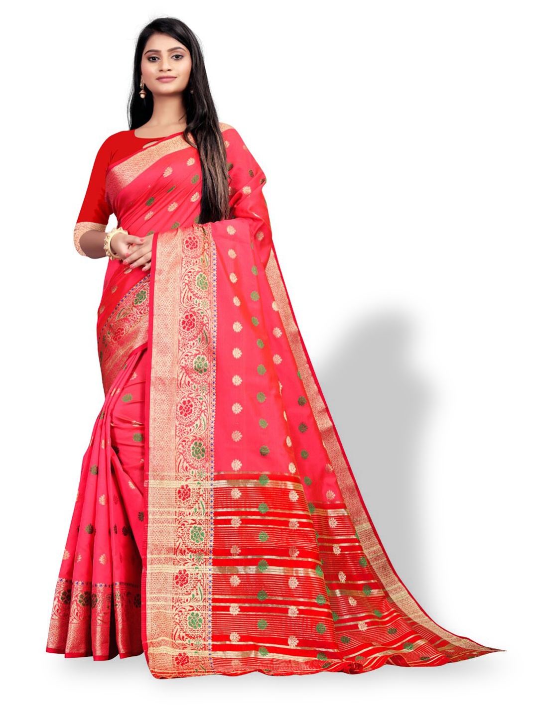 

ZEEPKART Ethinic Woven Design Zari Kanjeevaram Saree, Pink