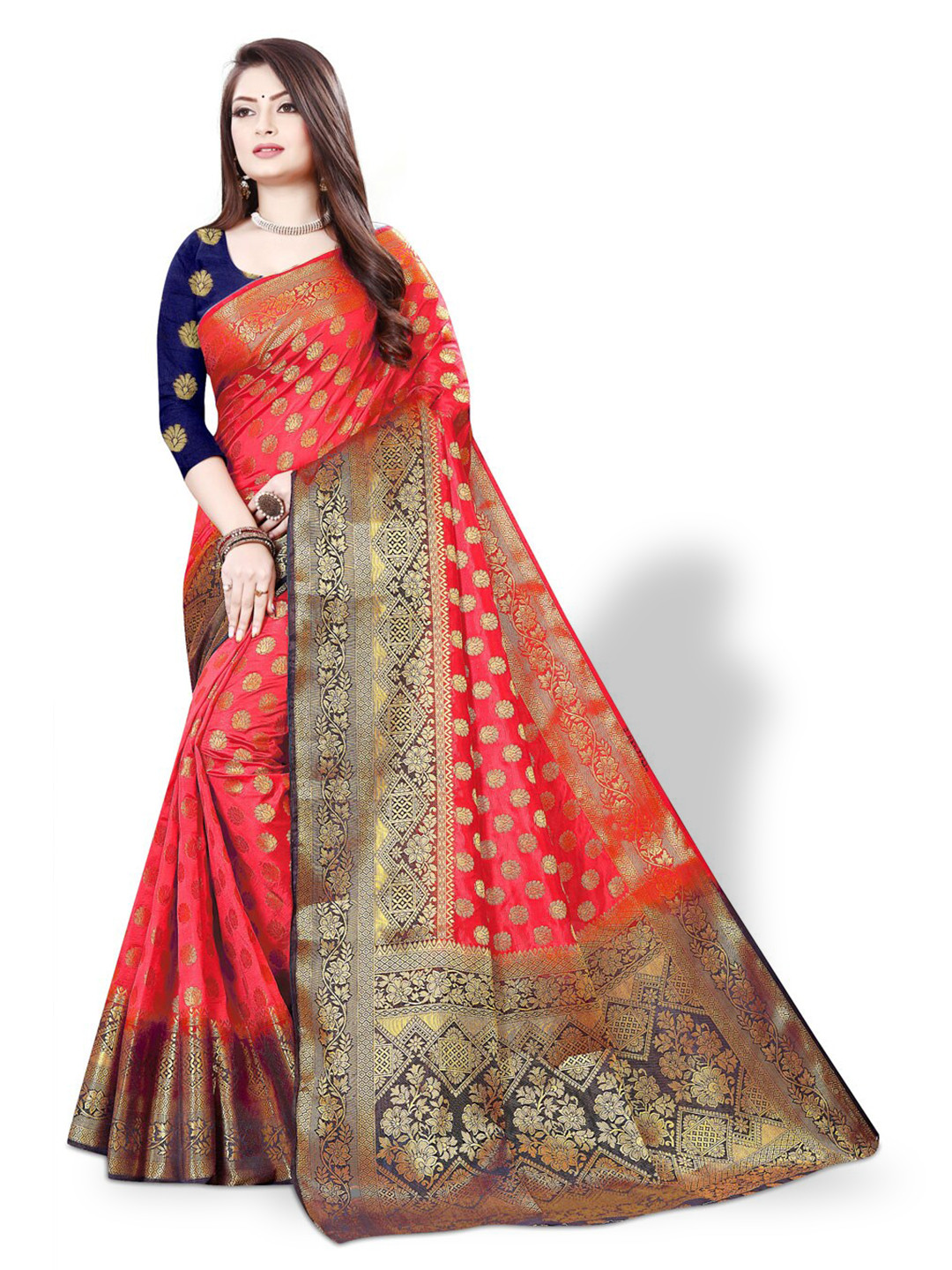 

ZEEPKART Ethnic Motifs Woven Design Zari Kanjeevaram Saree, Red