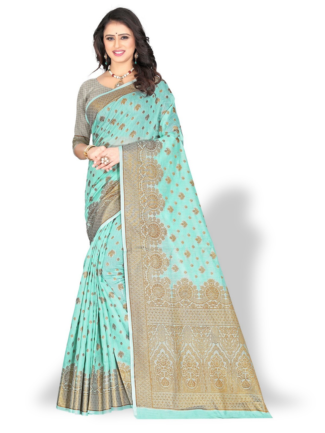

ZEEPKART Ethnic Motifs Woven Design Zari Saree, Blue