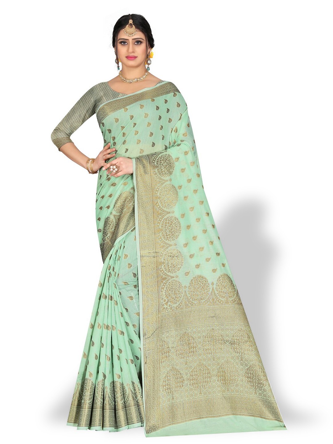 

ZEEPKART Ethnic Motifs Woven Design Zari Kanjeevaram Saree, Blue