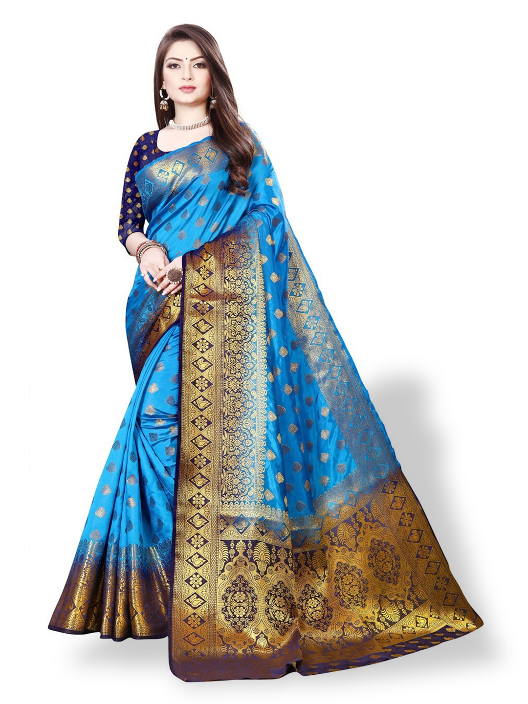 

ZEEPKART Ethinic Woven Design Zari Kanjeevaram Saree, Blue