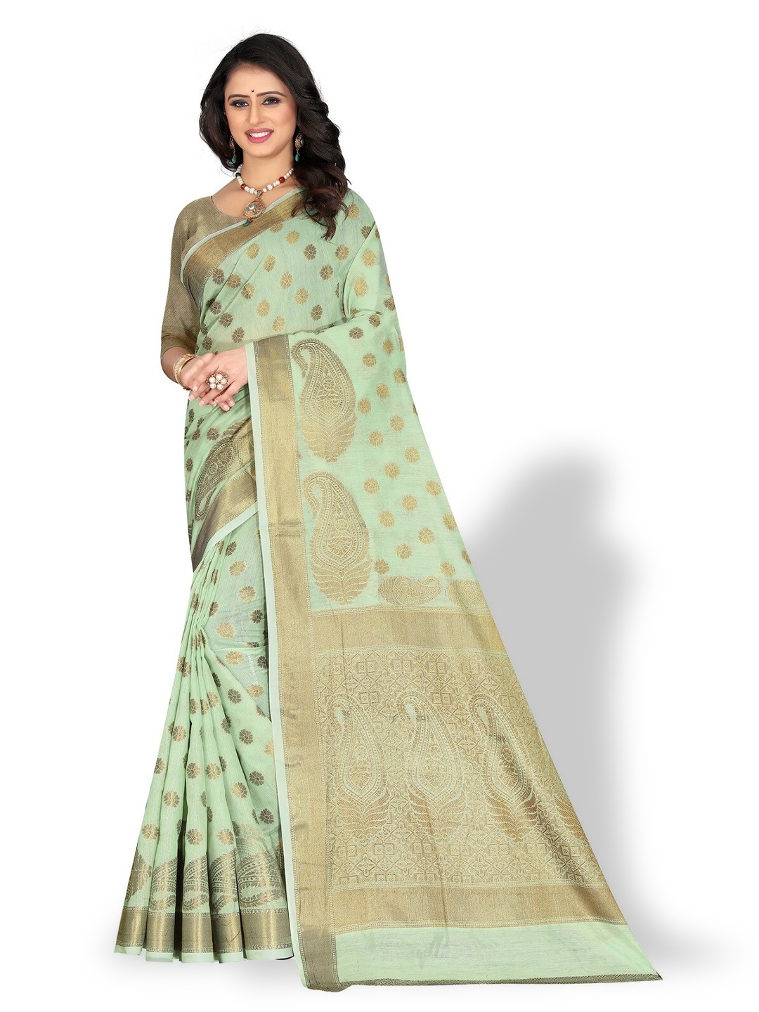 

ZEEPKART Paisley Motif Woven Design Kanjeevaram Saree, Blue