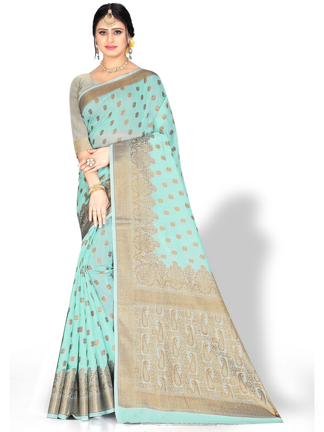 

ZEEPKART Ethnic Motifs Woven Design Zari Poly Silk Saree, Blue