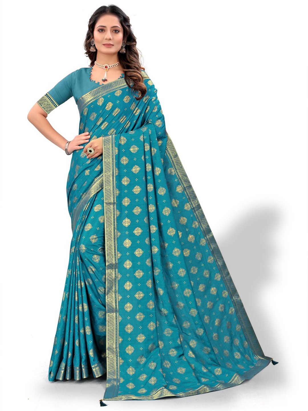 

ZEEPKART Ethnic Printed Zari Saree, Blue