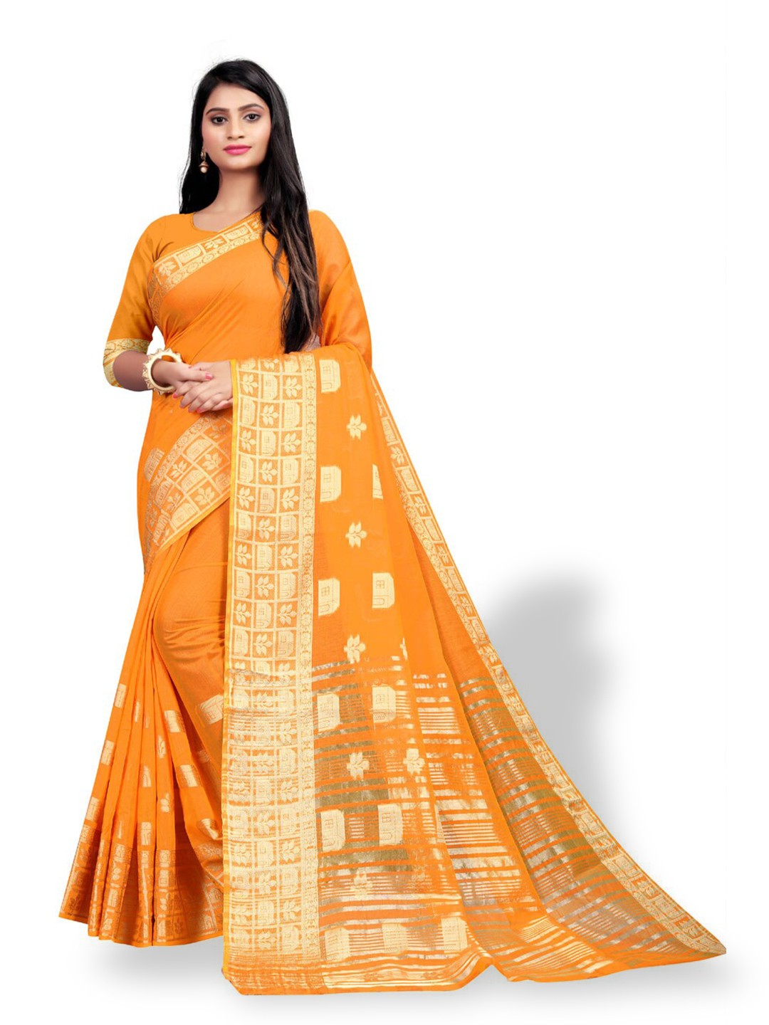 

ZEEPKART Ethinic Woven Design Zari Kanjeevaram Saree, Orange