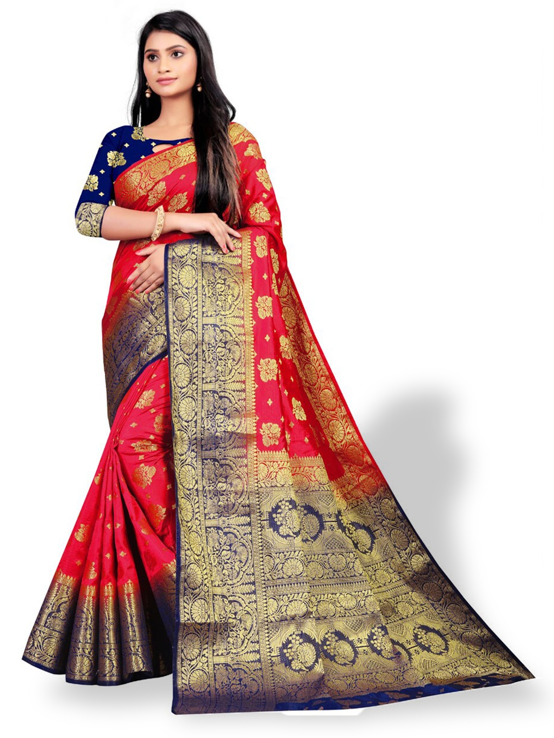 

ZEEPKART Woven Design Zari Kanjeevaram Saree, Red