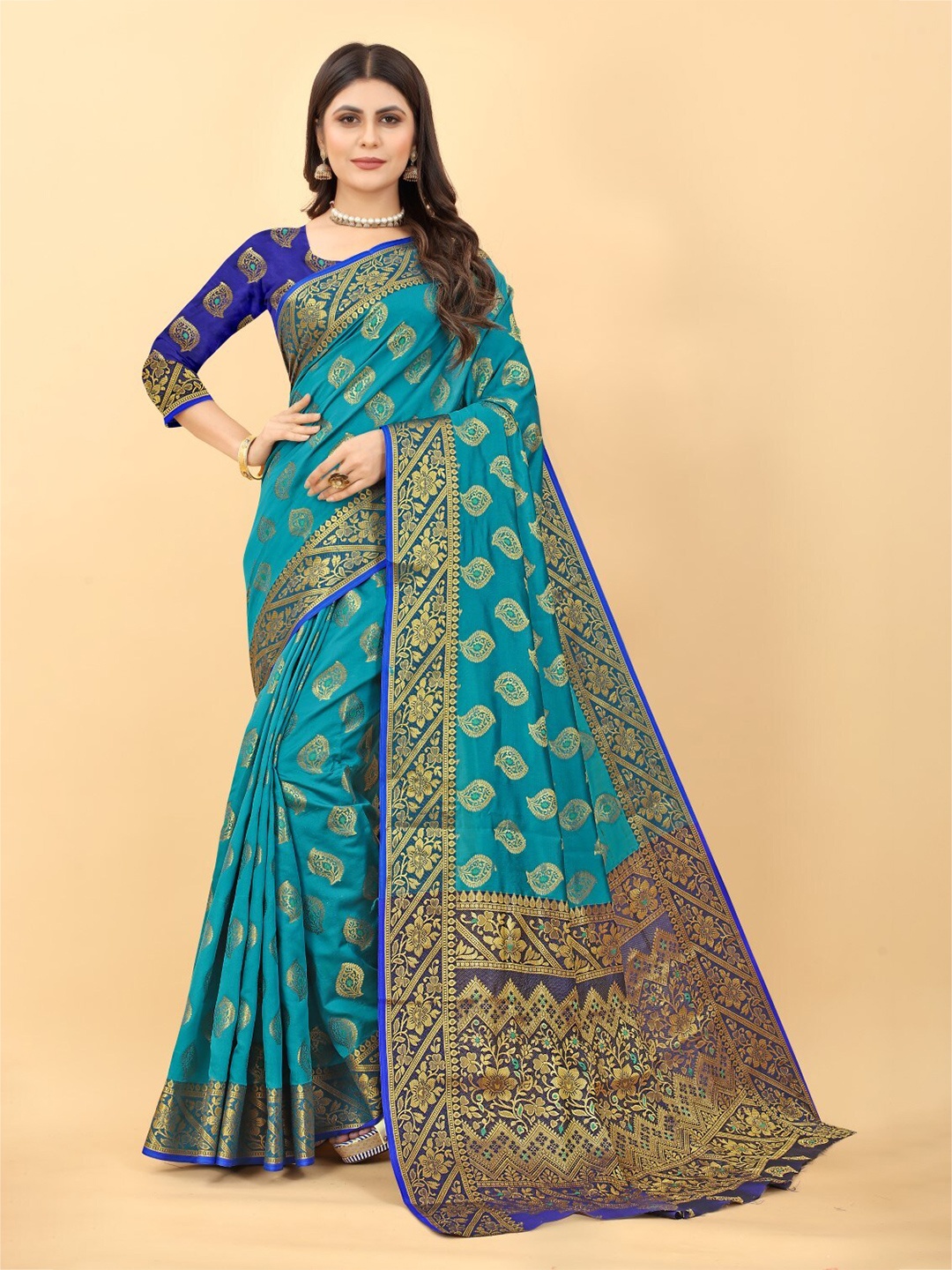 

ZEEPKART Ethnic Motif Kanjeevaram Zari Saree, Blue