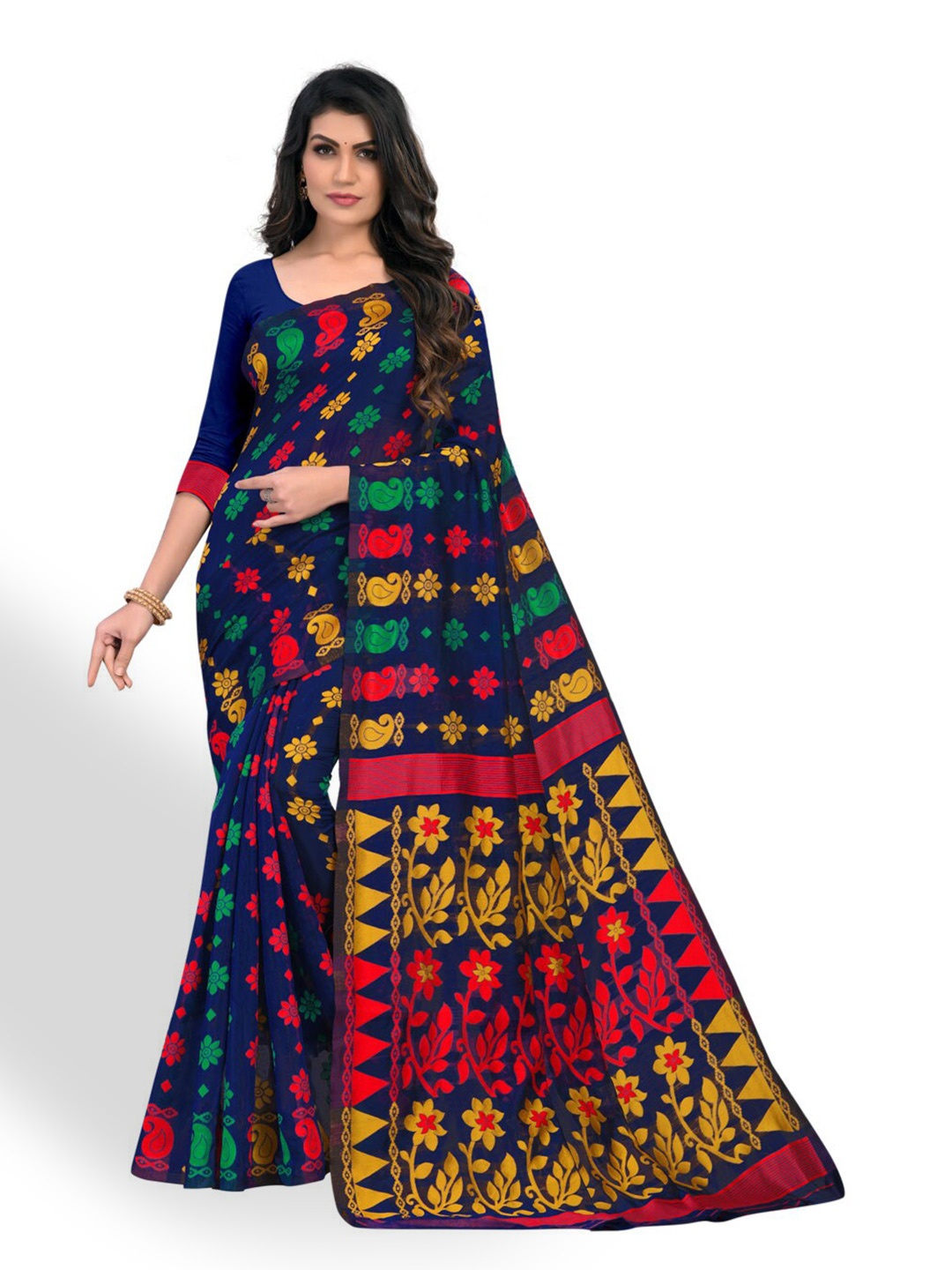 

ZEEPKART Floral Woven Design Kanjeevaram Saree, Blue