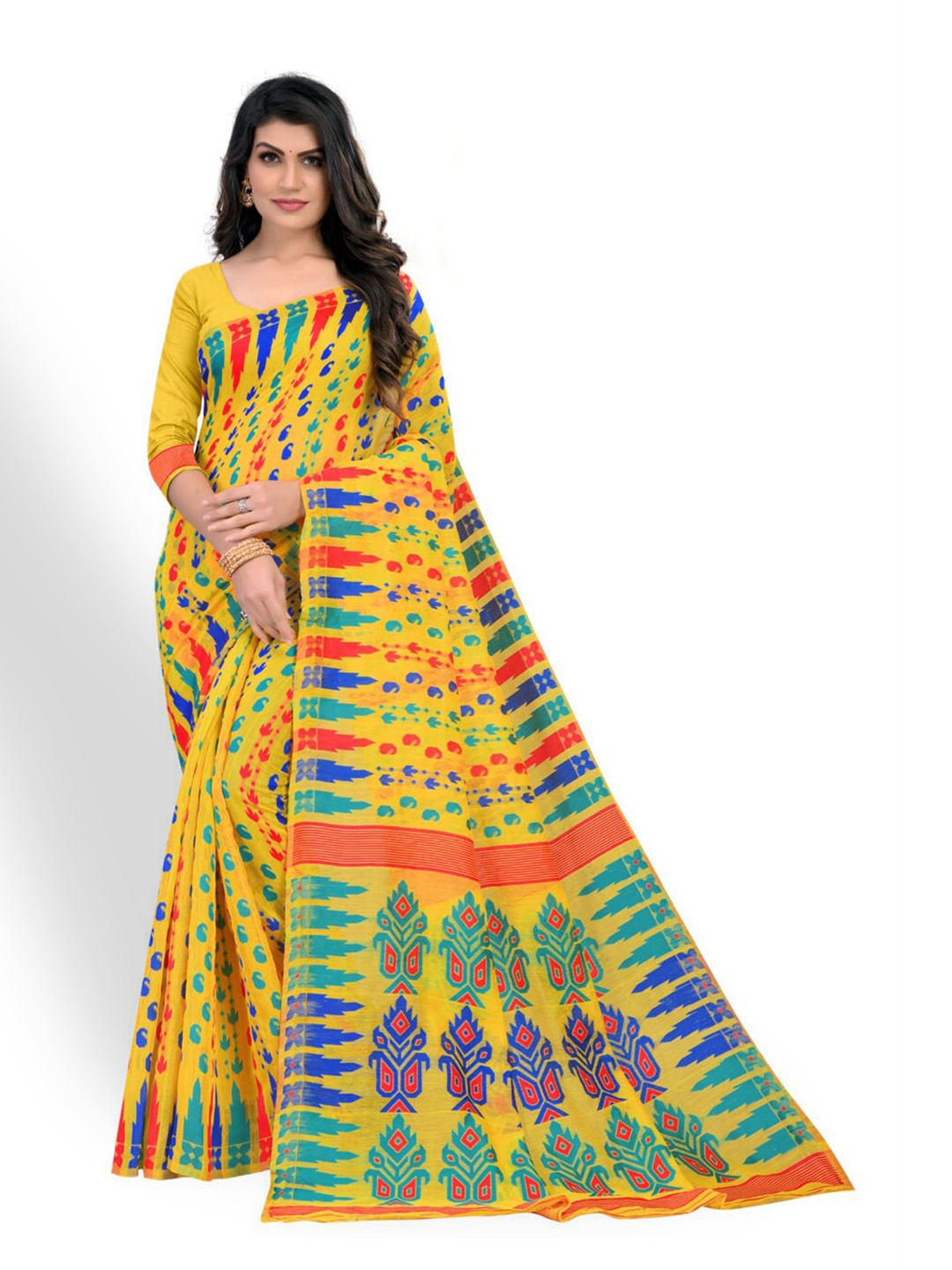 

ZEEPKART Ethnic Motifs Printed Kanjeevaram Saree, Yellow