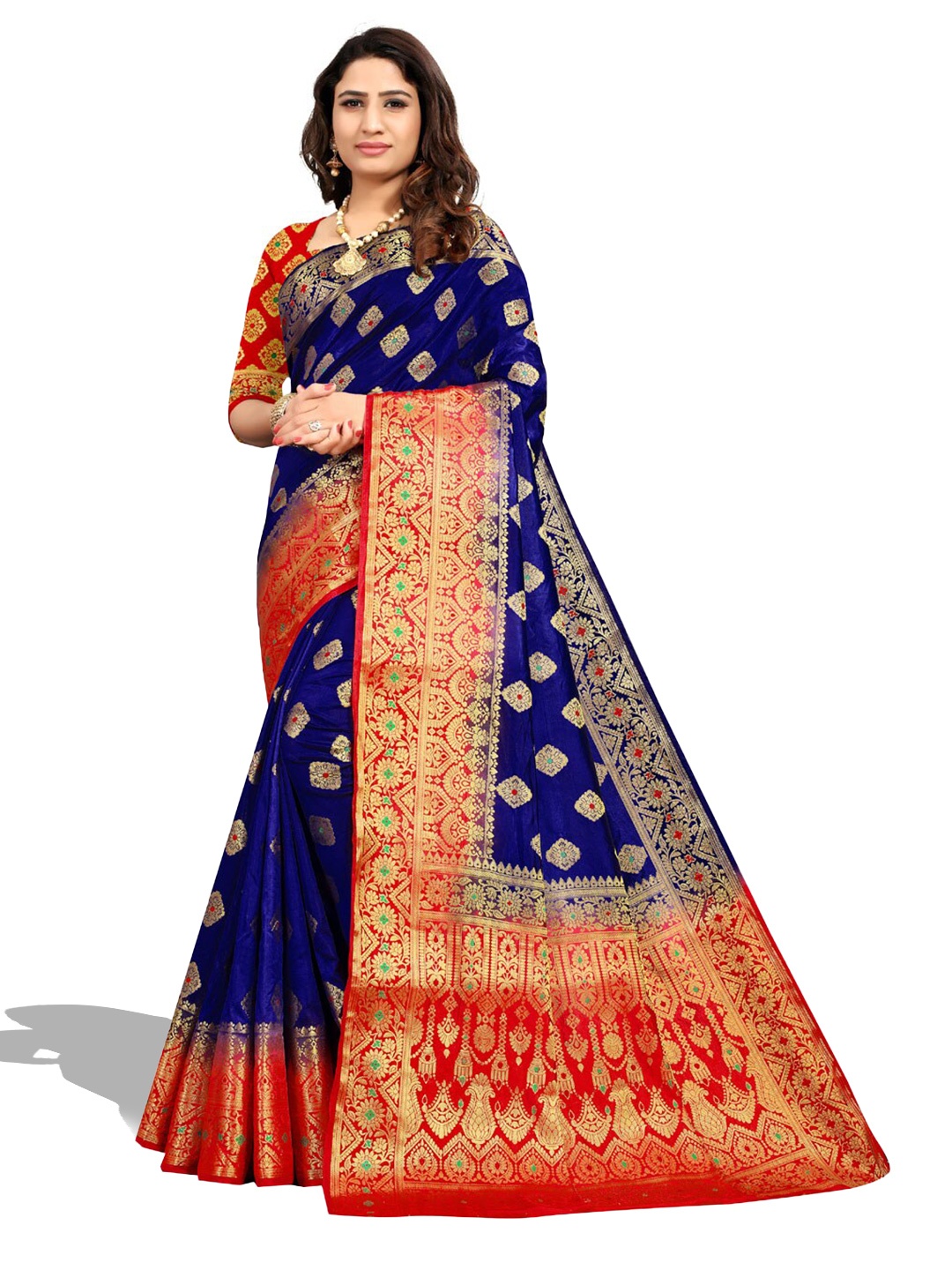 

ZEEPKART Ethnic Woven Design Zari Kanjeevaram Saree, Blue