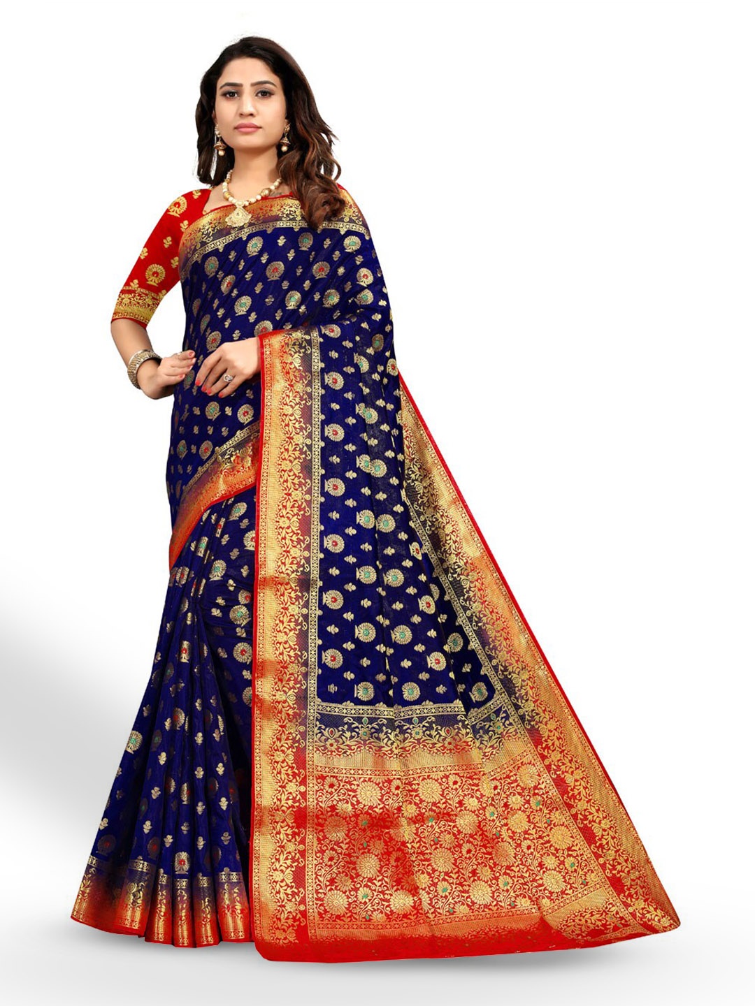 

ZEEPKART Woven Design Zari Kanjeevaram Saree, Blue