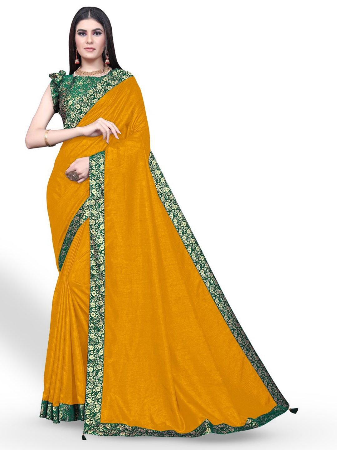 

ZEEPKART Embellished Border Saree, Yellow