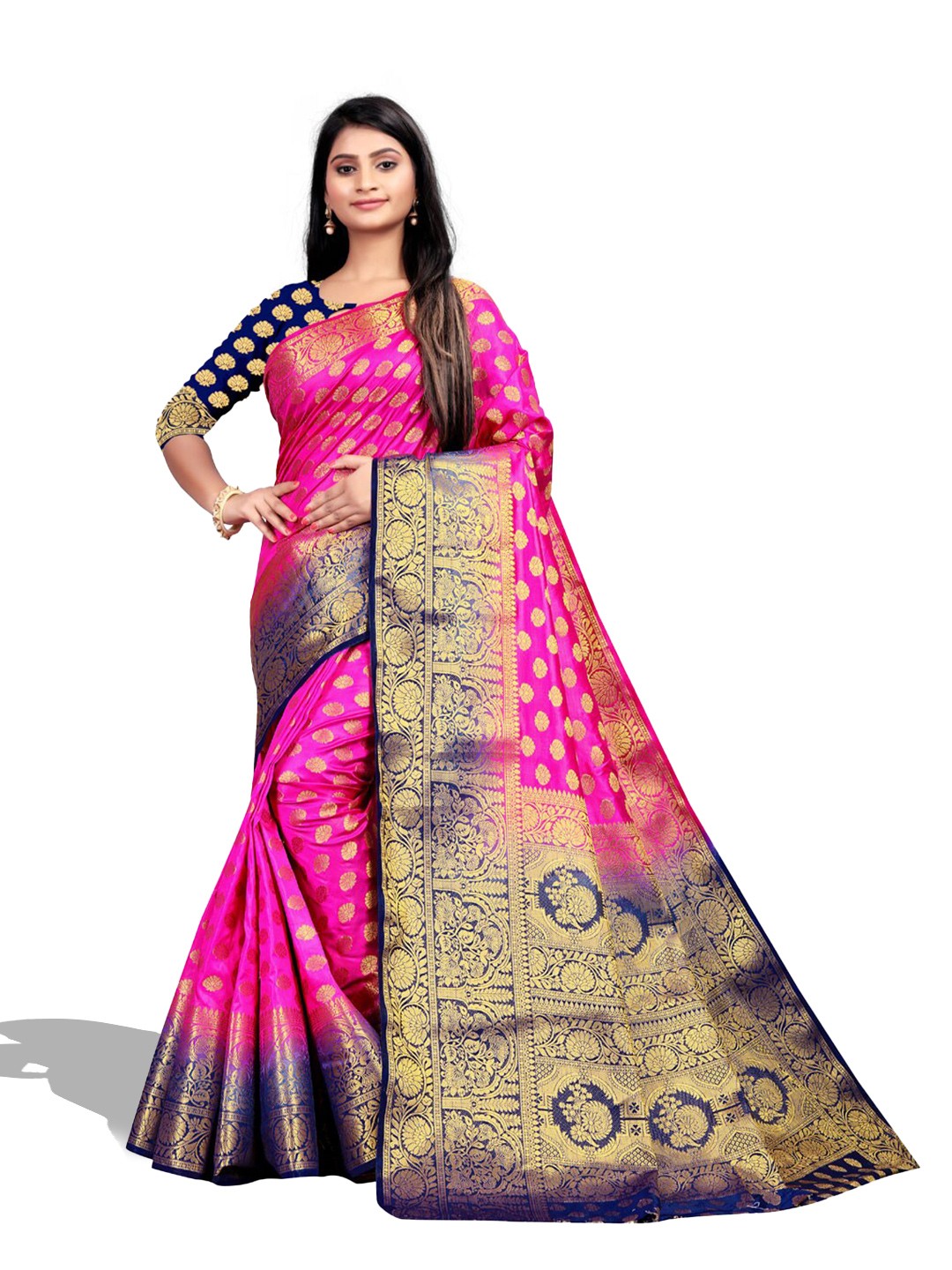 

ZEEPKART Ethnic Woven Design Zari Kanjeevaram Saree, Pink
