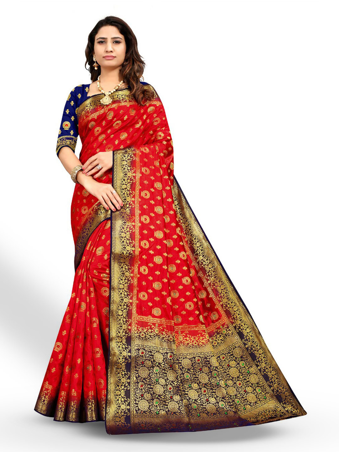 

ZEEPKART Woven Design Zari Kanjeevaram Saree, Red