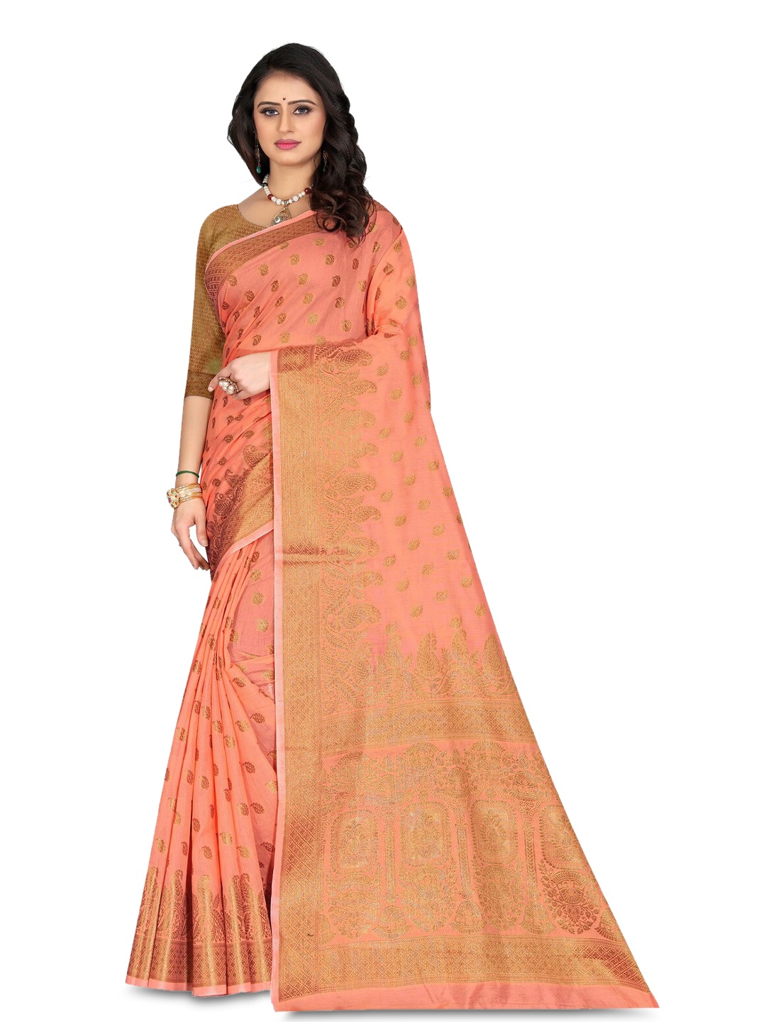 

ZEEPKART Ethnic Motifs Printed Kanjeevaram Saree, Orange