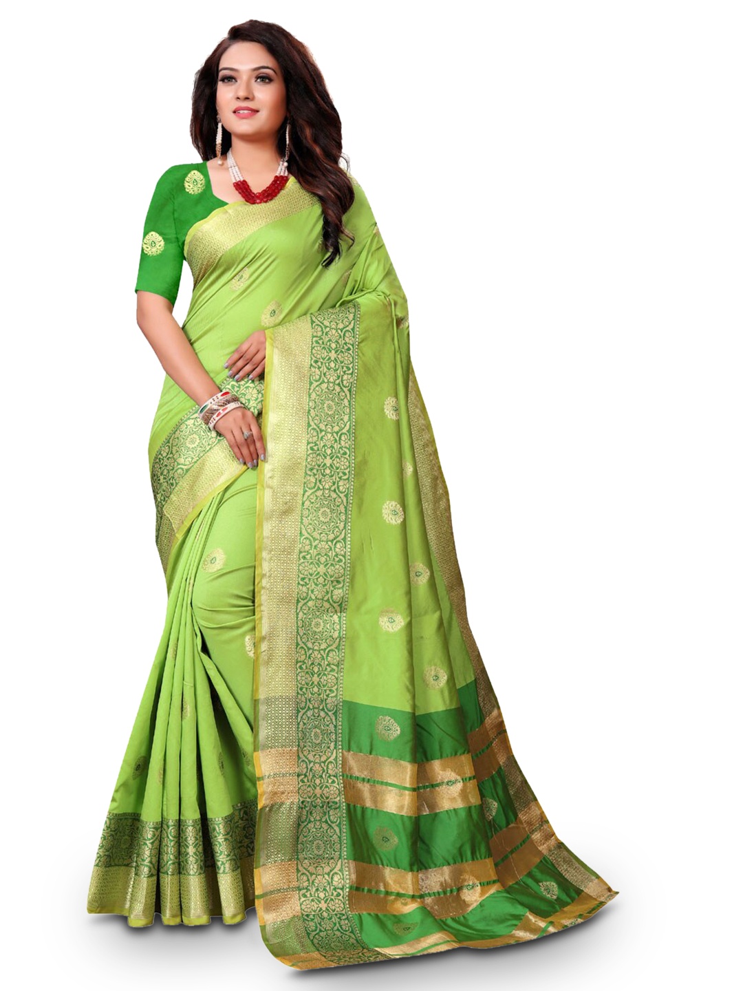 

ZEEPKART Ethic Motif Woven Design Zari Kanjeevaram Saree, Green