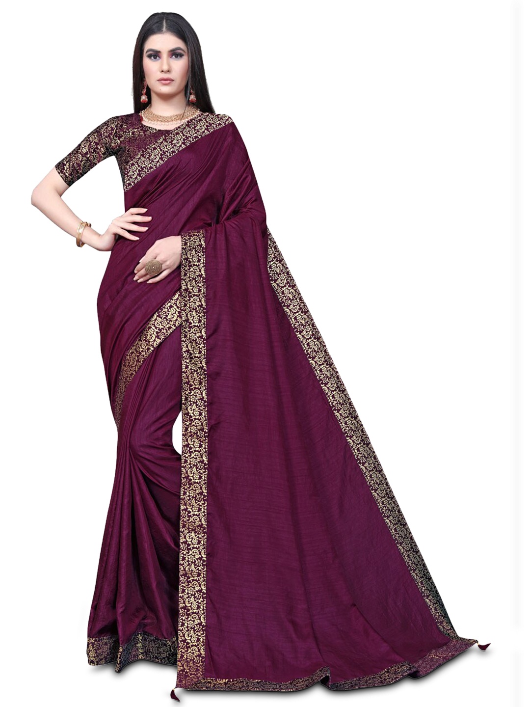 

ZEEPKART Woven Design Border Zari Kanjeevaram Saree, Purple
