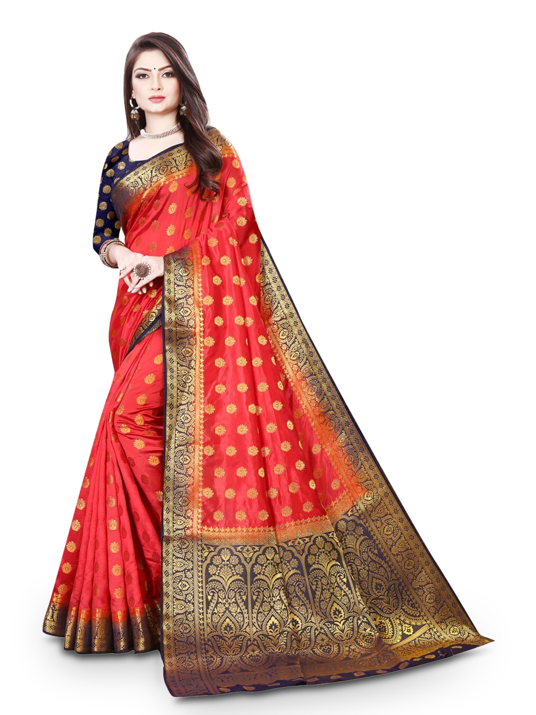 

ZEEPKART Woven Design Zari Kanjeevaram Saree, Red