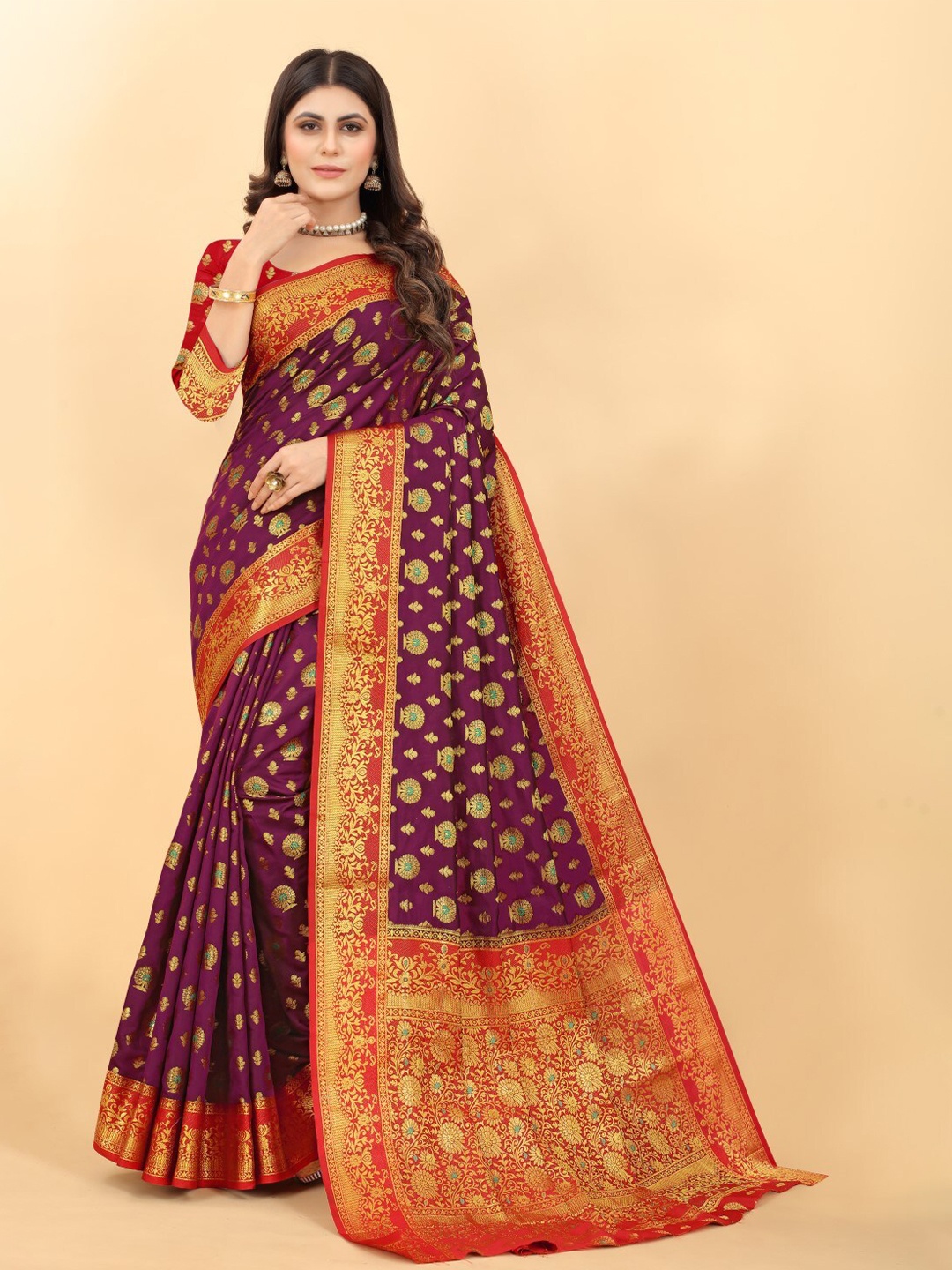 

ZEEPKART Ethinic Woven Design Zari Kanjeevaram Saree, Purple
