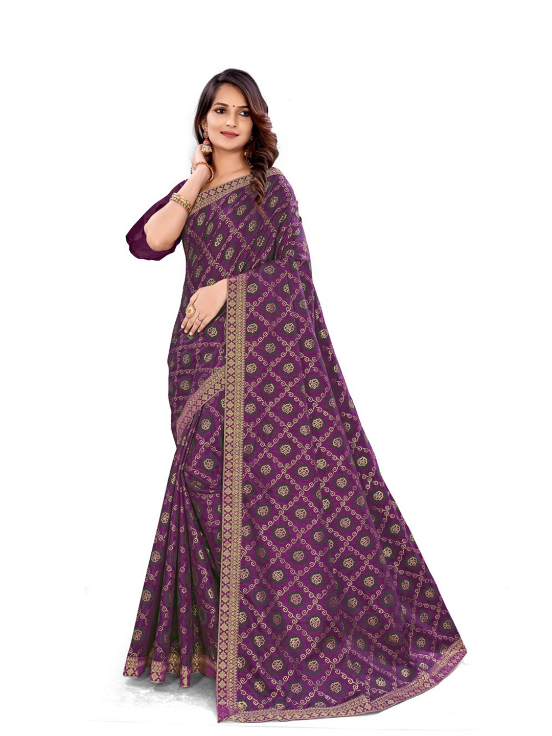 

ZEEPKART Ethnic Motif Kanjeevaram Poly Silk Zari Saree, Purple
