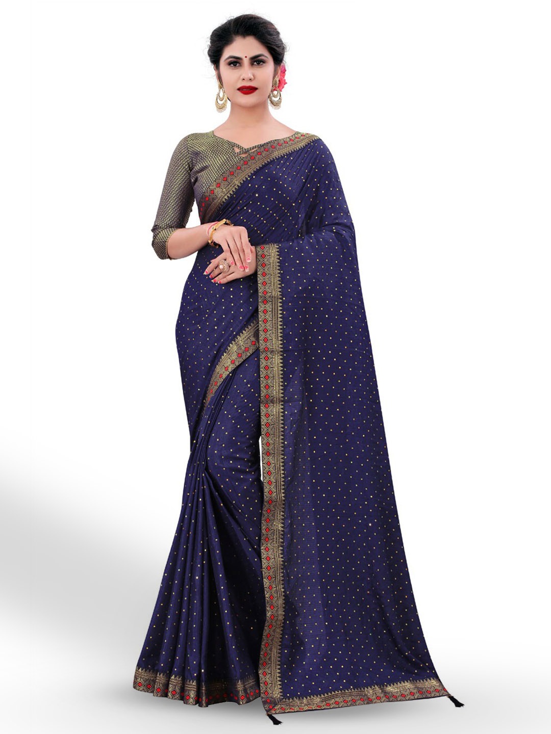 

ZEEPKART Geometric Woven Design Zari Kanjeevaram Saree, Blue