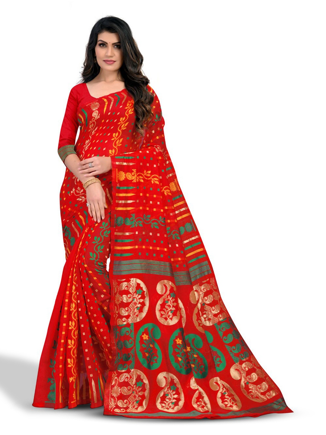 

ZEEPKART Ethinic Woven Design Zari Kanjeevaram Saree, Red