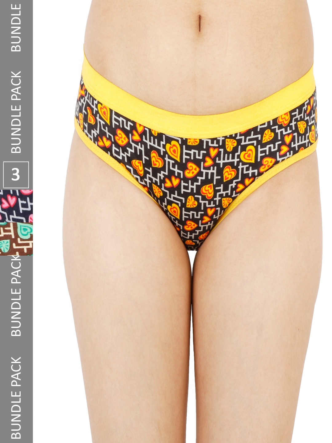 

LADYLAND Women Pack Of 3 Printed Cotton Hipster Briefs, Yellow