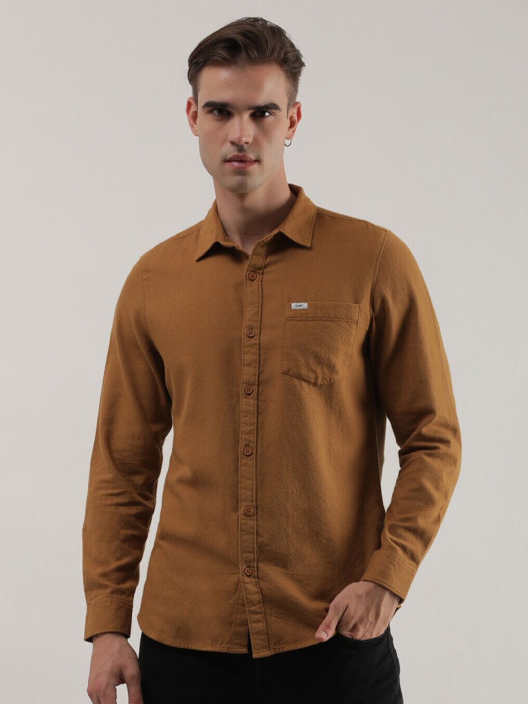 

Lee Slim Fit Spread Collar Cotton Casual Shirt, Brown
