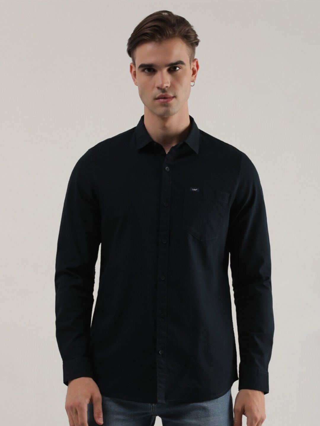 

Lee Slim Fit Spread Collar Cotton Casual Shirt, Black