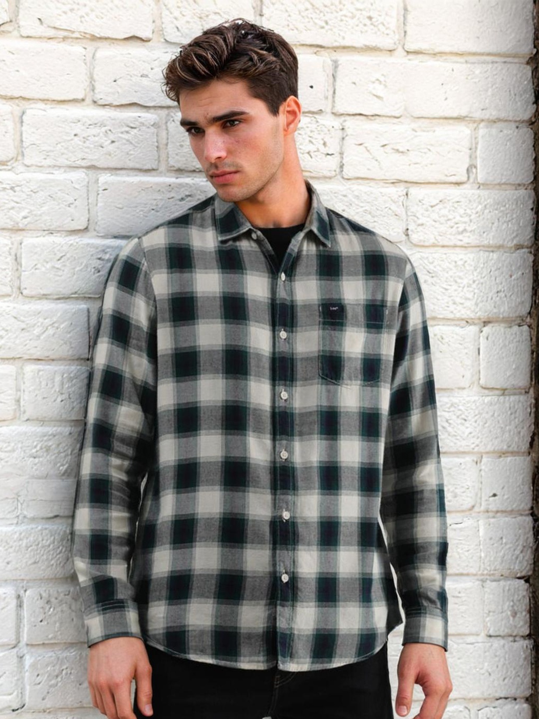 

Lee Slim Fit Tartan Checked Cotton Casual Shirt, Green