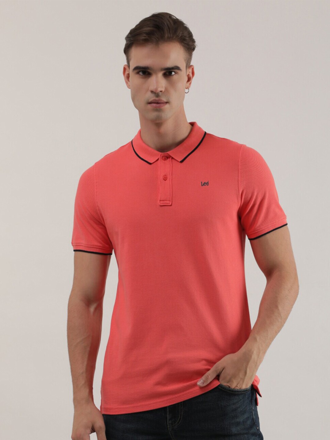 

Lee Polo Collar Slim Fit Cotton T-shirt, Pink
