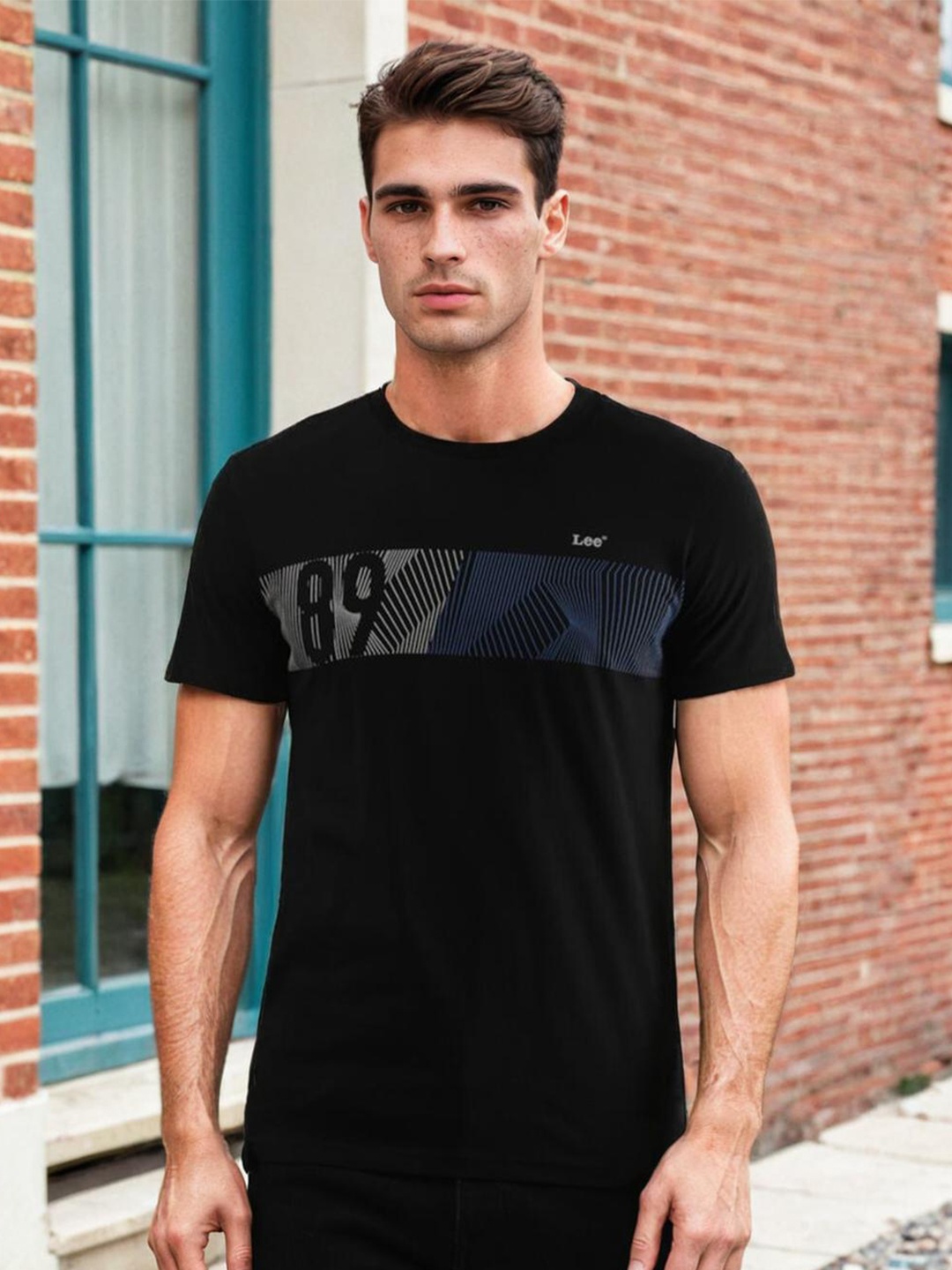Lee Typography Printed Slim Fit Cotton T-shirt, Black