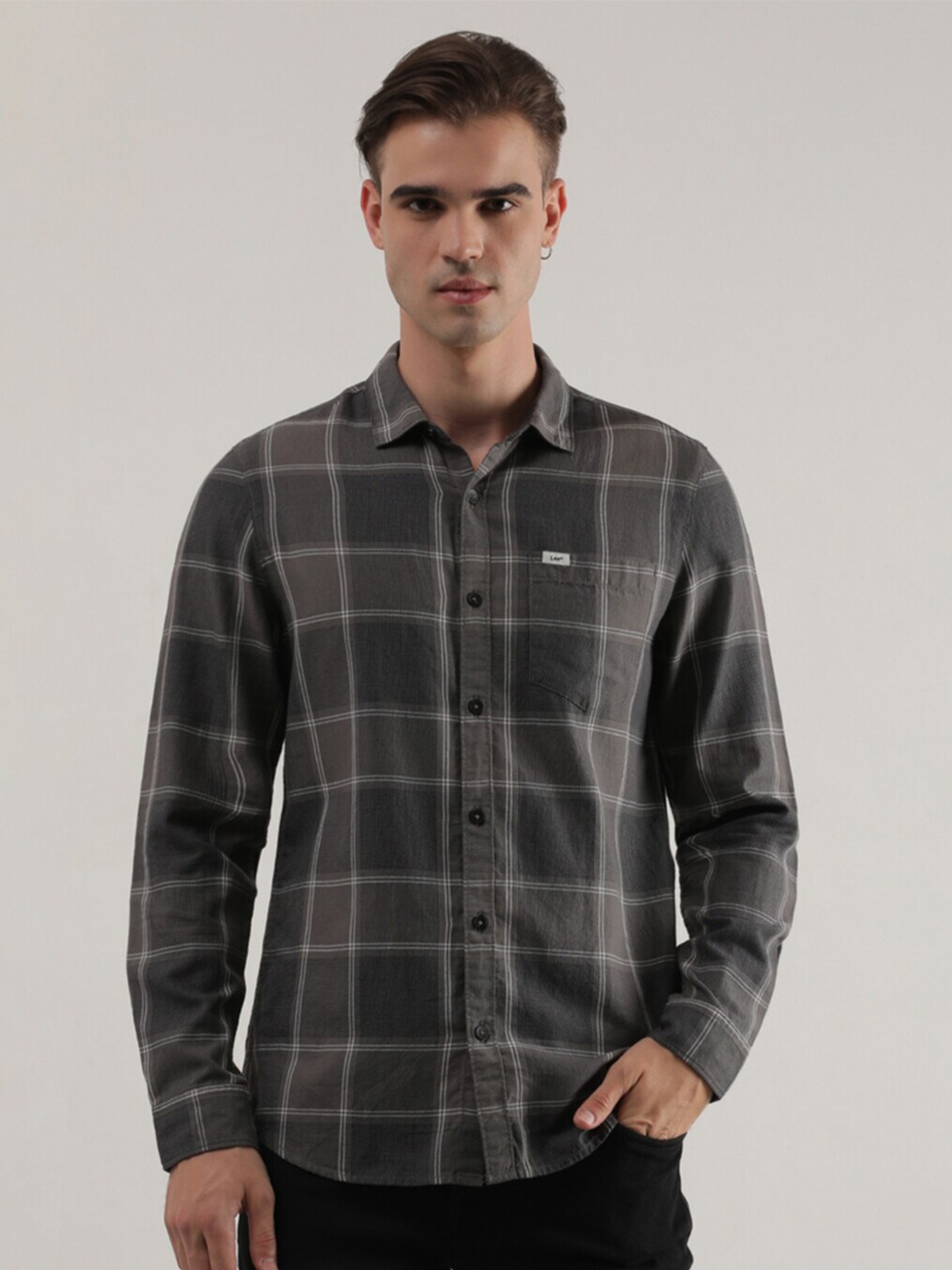 

Lee Slim Fit Checked Cotton Casual Shirt, Grey