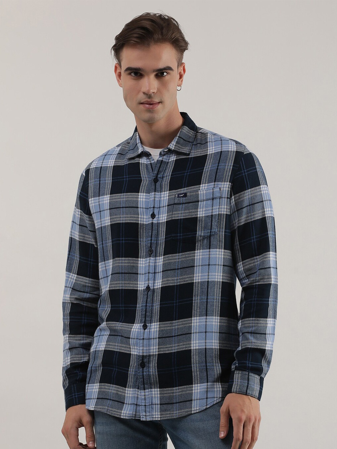 

Lee Slim Fit Tartan Checked Cotton Casual Shirt, Blue