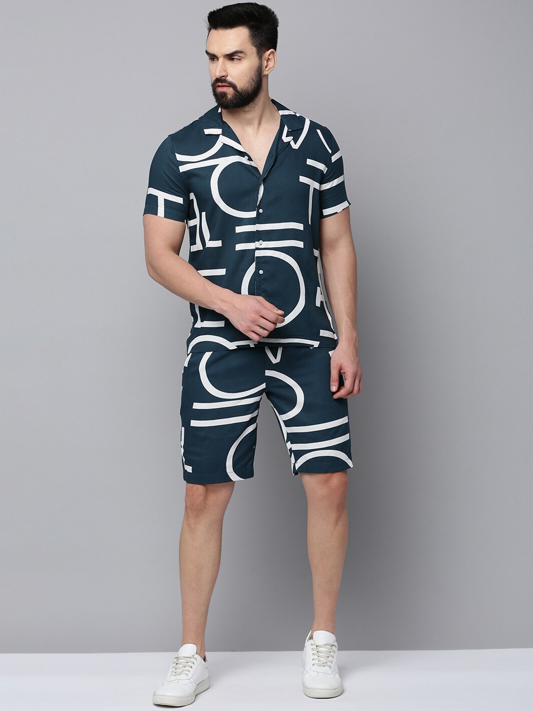 

SHOWOFF Printed Shirt & Shorts, Teal
