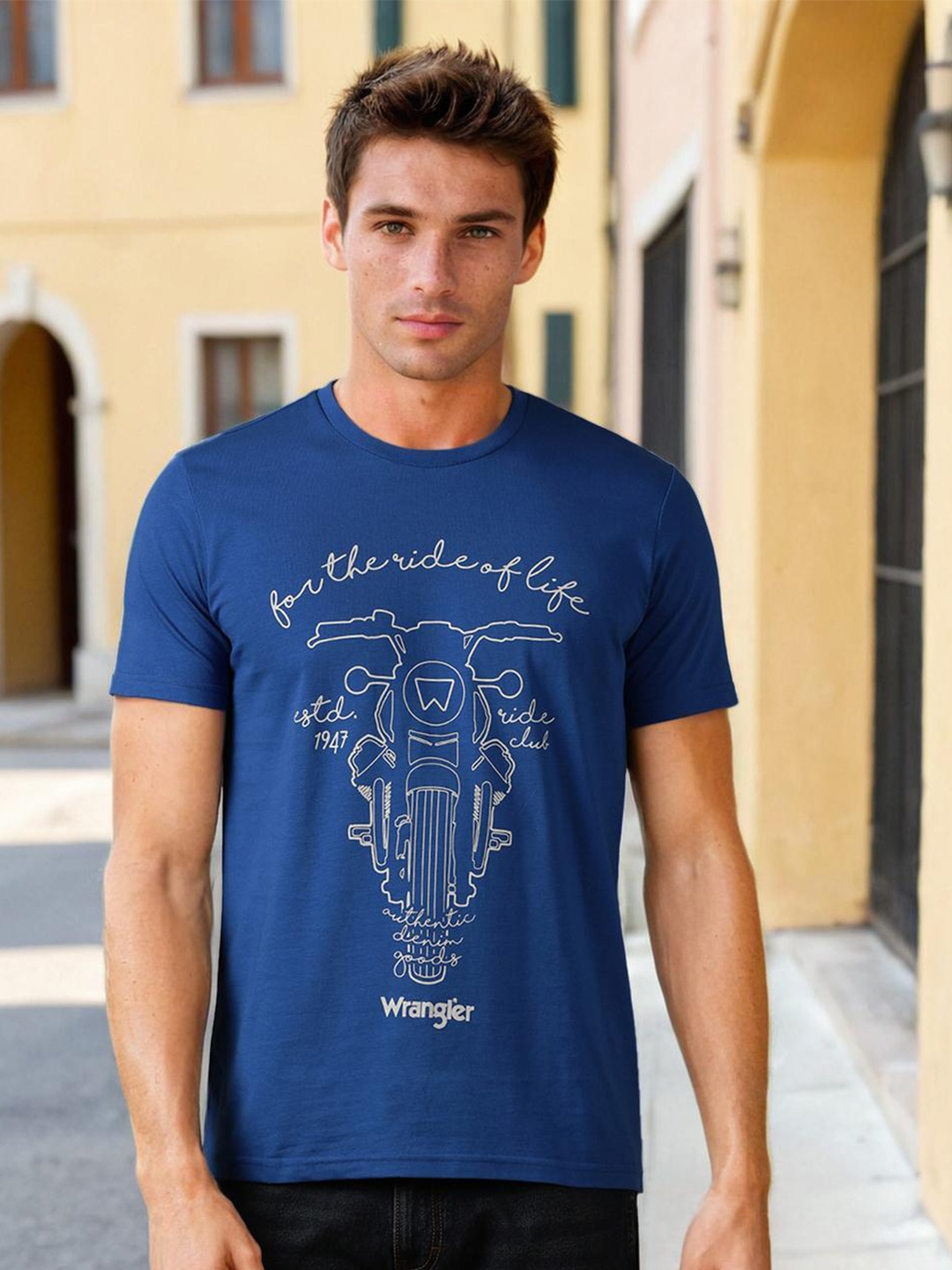 

Wrangler Graphic Printed Cotton T-shirt, Blue