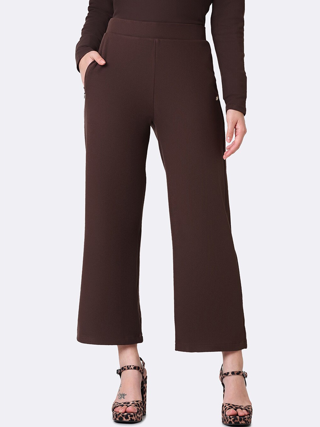 

Van Heusen Athleisure Women Zipper Pocket High Waist Wide Leg Pants, Brown