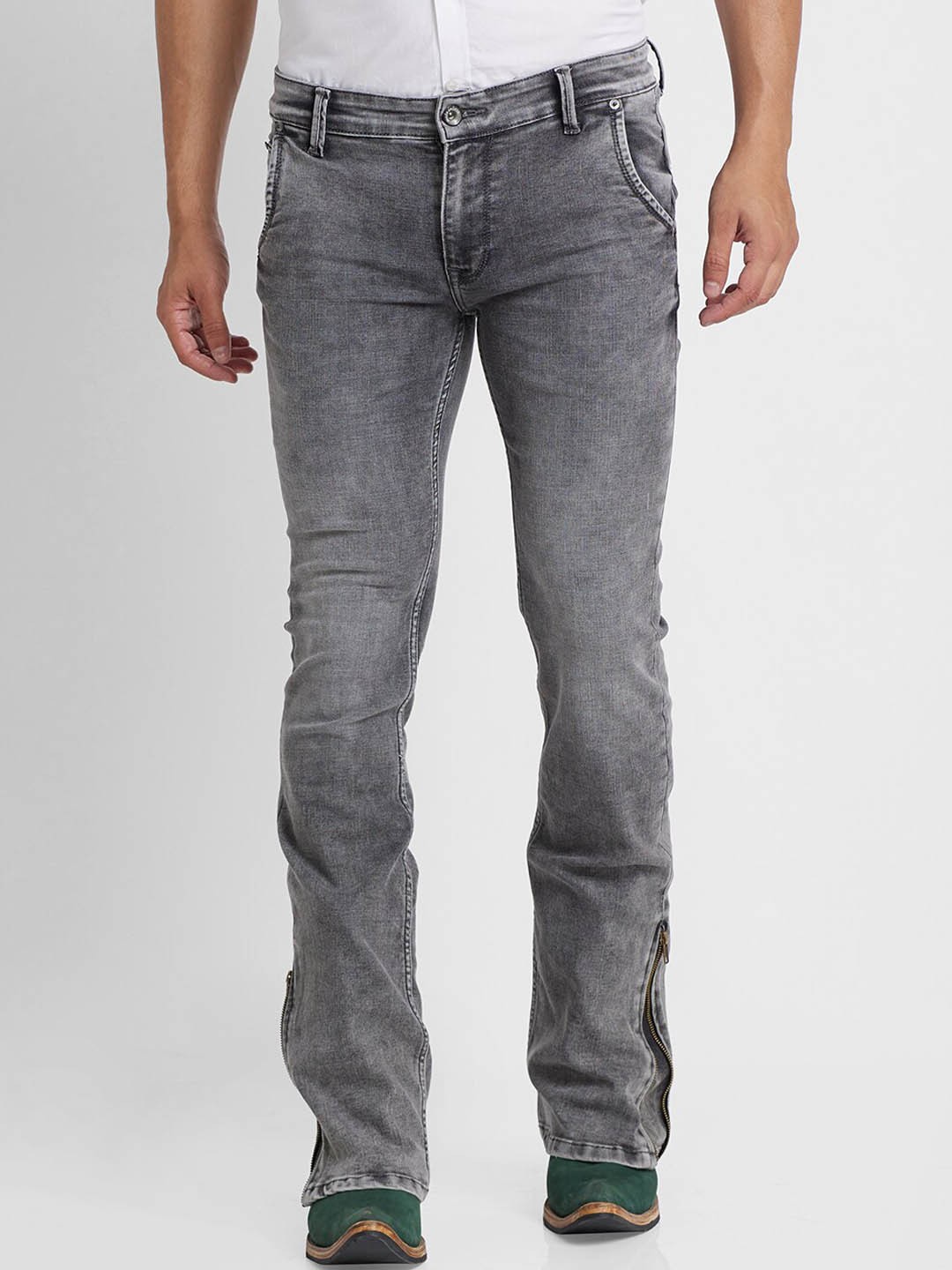 

mode de base Men Cotton Bootcut Heavy Fade Stretchable Jeans, Grey