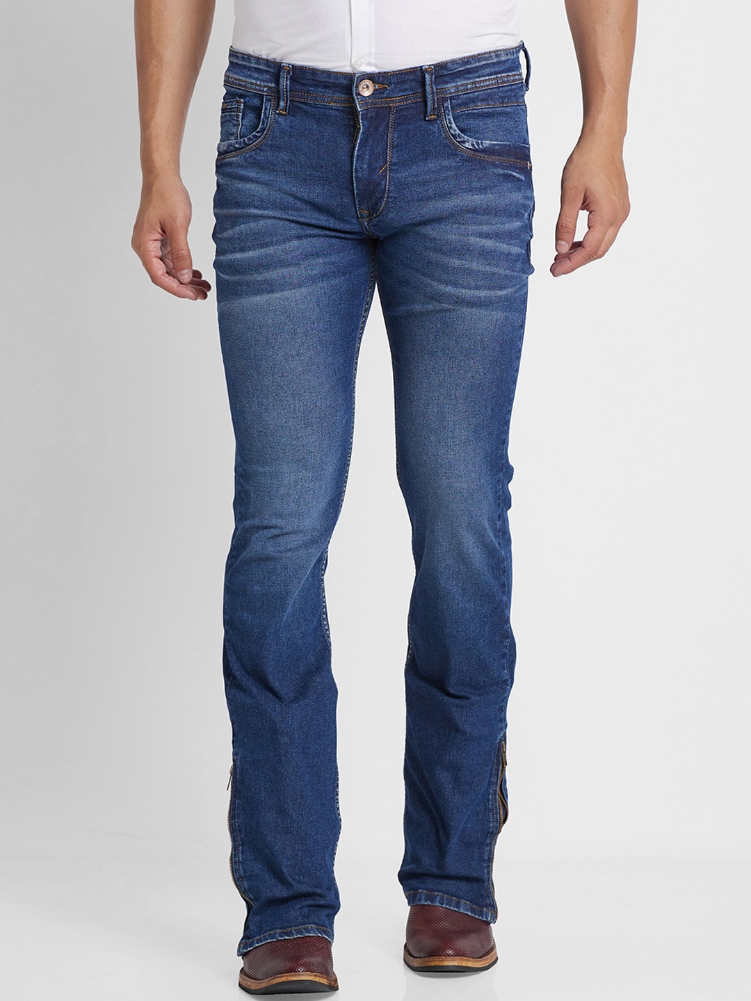 

mode de base Men Cotton Bootcut Light Fade Stretchable Jeans, Blue