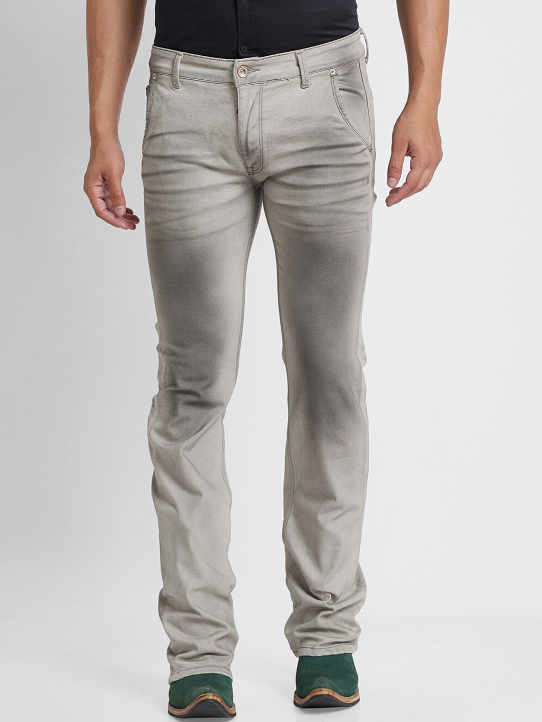 

mode de base Men Cotton Bootcut Stretchable Jeans, Grey