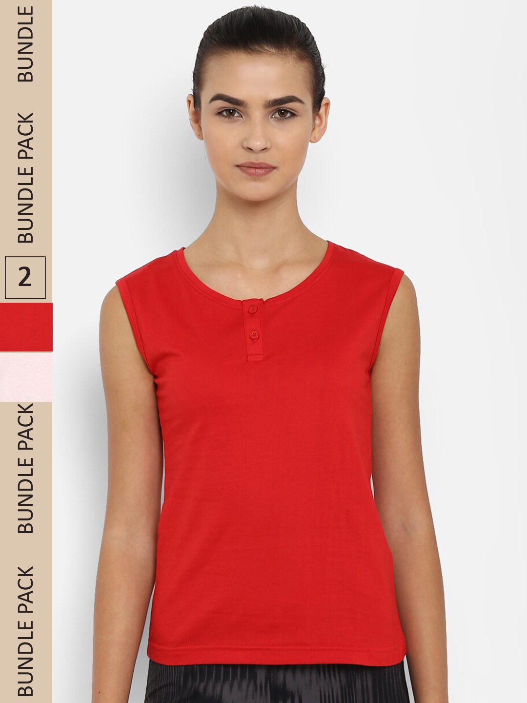 

appulse Pack Of 2 Henley Neck Sleeveless Slim Fit Cotton Running T-shirt, Red