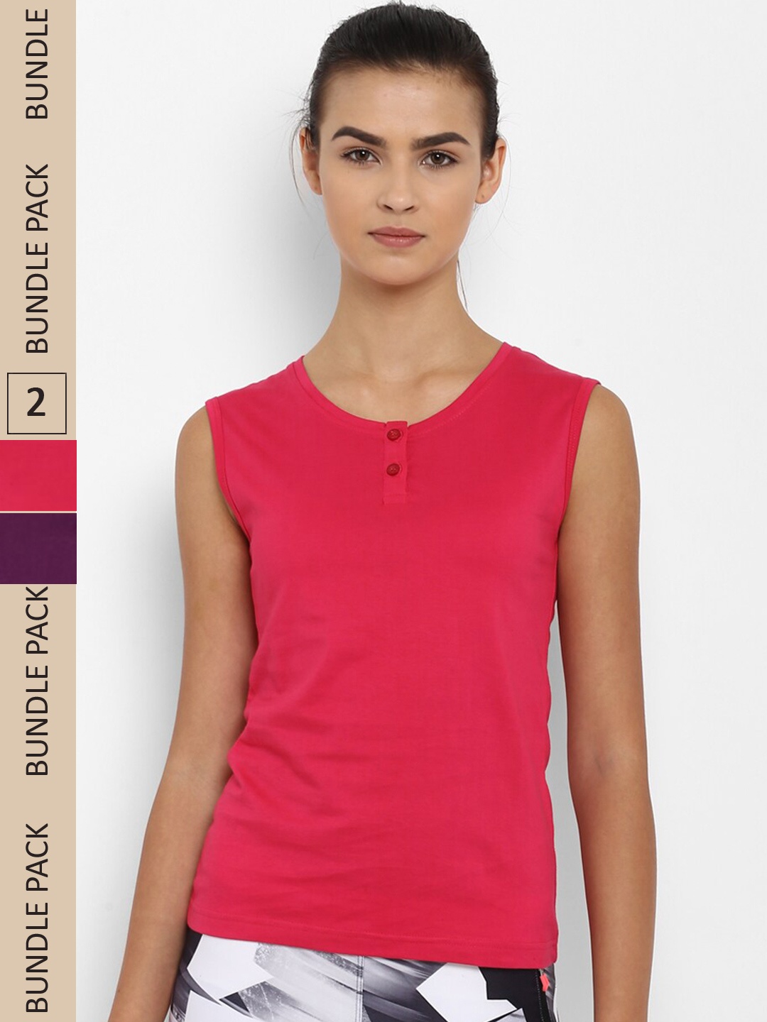 

appulse Pack Of 2 Henley Neck Slim Fit Cotton T-shirt, Pink