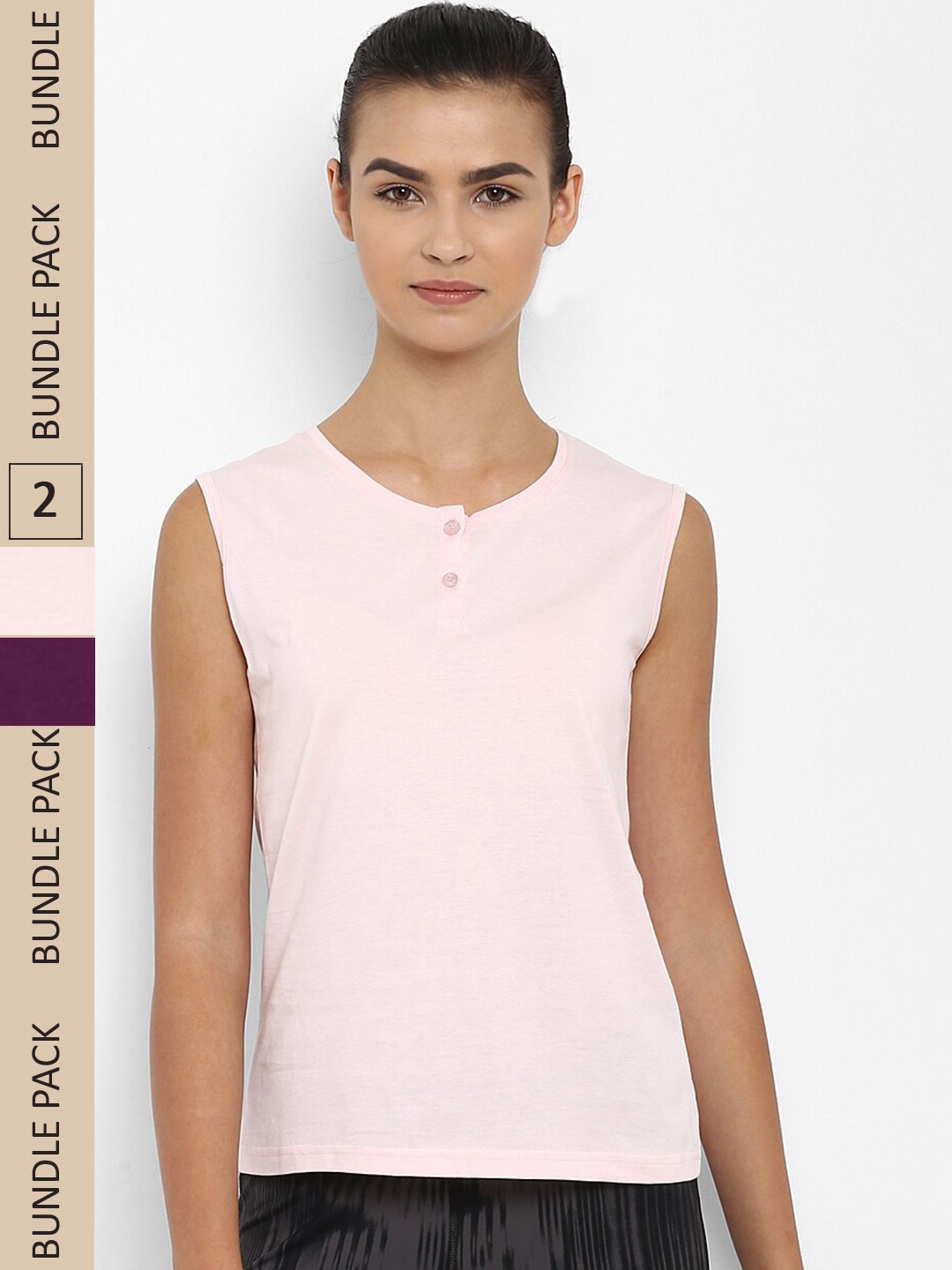 

appulse Pack Of 2 Henley Neck Slim Fit Cotton T-shirt, Pink